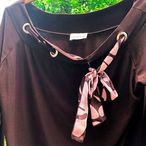Rayon/spandex top with cute scarf detail